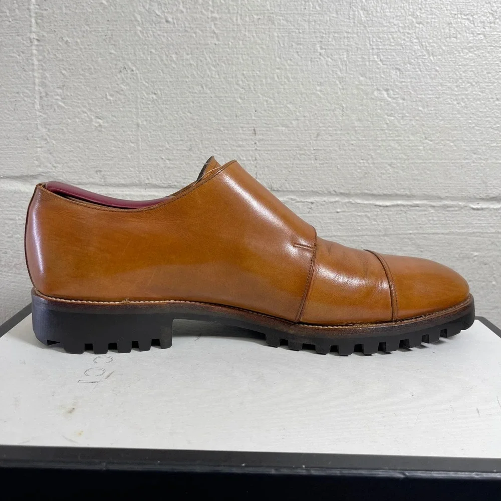 Bally Switzerland Porthos Monk Strap Cap Toe Brown Leather Dress Shoes Men 9.5D‎